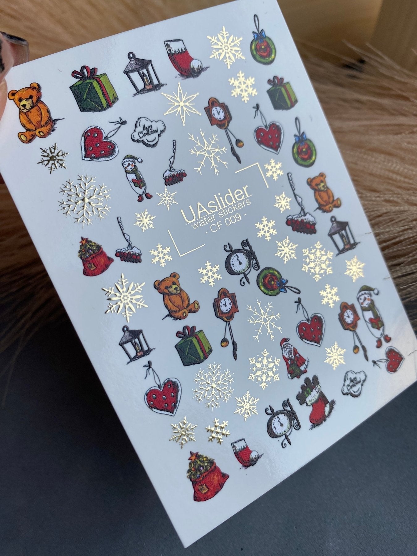 Nail Water Decal CF-009 | Christmas Water Slide Nail Decals, Holiday Toys, Gifts and Gold Foil Snowflakes - UASLIDER