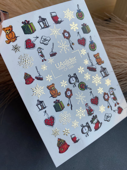 Nail Water Decal CF-009 | Christmas Water Slide Nail Decals, Holiday Toys, Gifts and Gold Foil Snowflakes