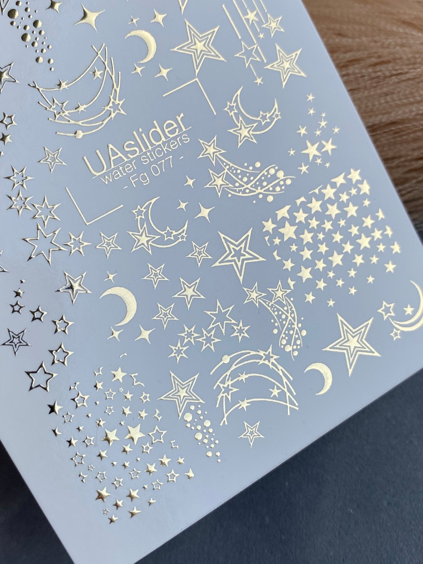 Nail Water Decal Fg-077 | Gold Foil Water Slide Nail Decals | Stars & Crescent Moons - UASLIDER