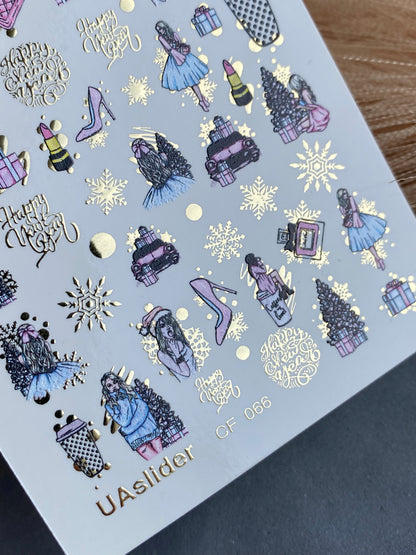 Nail Water Decal CF-066 | New Year Fashion Nail Water Decals | Girls, Gifts, Coffee Cups, Perfume and Holiday Snowflakes