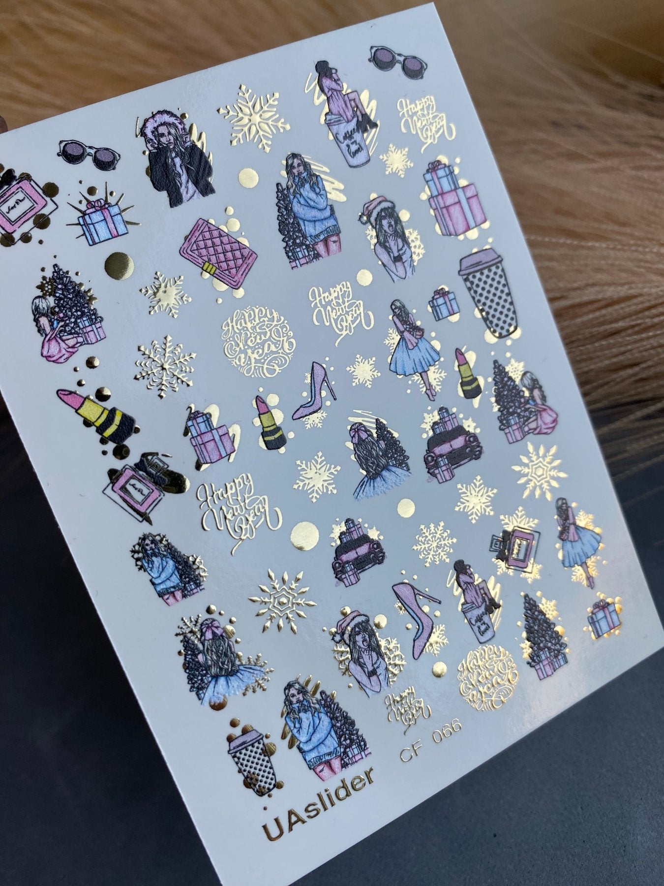 Nail Water Decal CF-066 | New Year Fashion Nail Water Decals | Girls, Gifts, Coffee Cups, Perfume and Holiday Snowflakes - UASLIDER