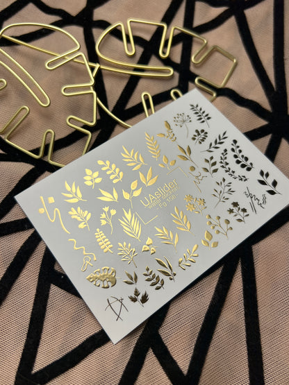 Nail Water Decal Fg-158 | Gold Foil Water Slide Nail Decals | Botanical & Leafy Designs