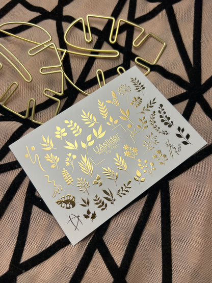 Nail Water Decal Fg-158 | Gold Foil Water Slide Nail Decals | Botanical & Leafy Designs