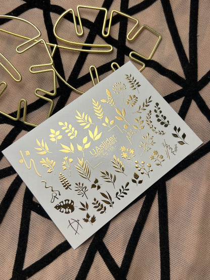 Nail Water Decal Fg-158 | Gold Foil Water Slide Nail Decals | Botanical & Leafy Designs