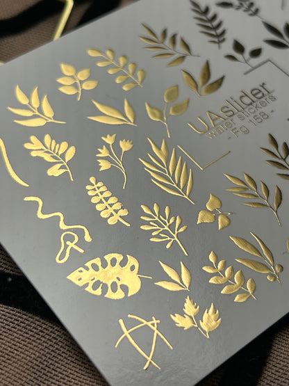 Nail Water Decal Fg-158 | Gold Foil Water Slide Nail Decals | Botanical & Leafy Designs
