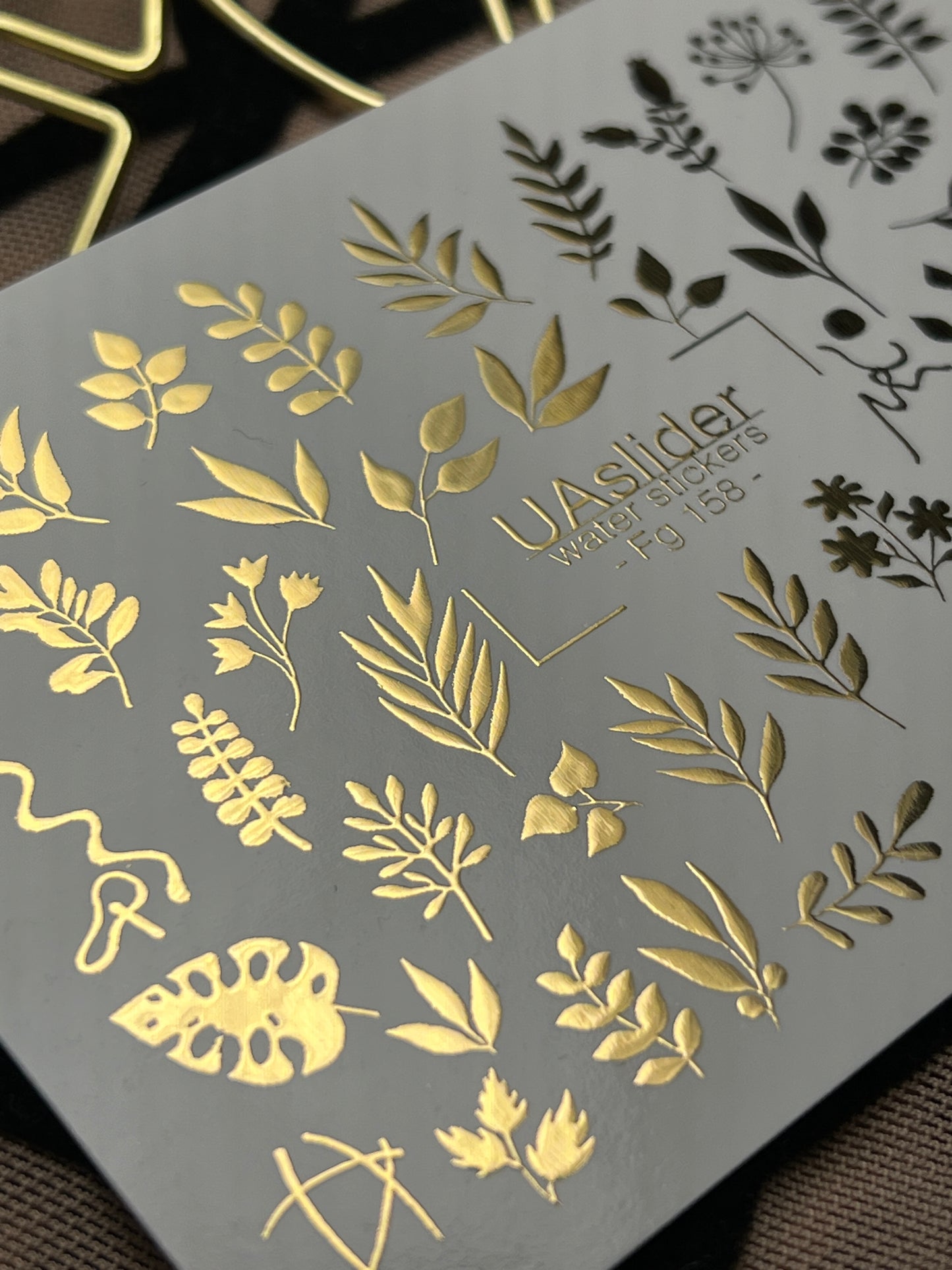 Nail Water Decal Fg-158 | Gold Foil Water Slide Nail Decals | Botanical & Leafy Designs