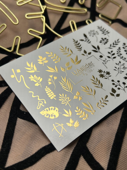 Nail Water Decal Fg-158 | Gold Foil Water Slide Nail Decals | Botanical & Leafy Designs
