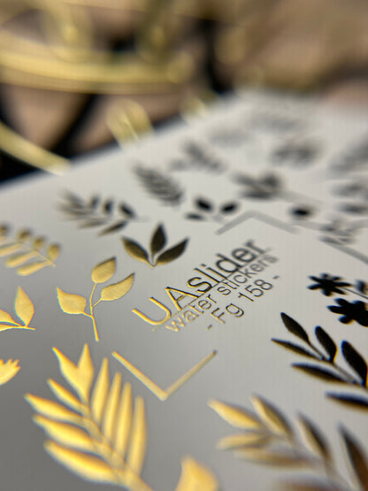 Nail Water Decal Fg-158 | Gold Foil Water Slide Nail Decals | Botanical & Leafy Designs