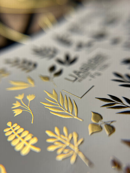 Nail Water Decal Fg-158 | Gold Foil Water Slide Nail Decals | Botanical & Leafy Designs