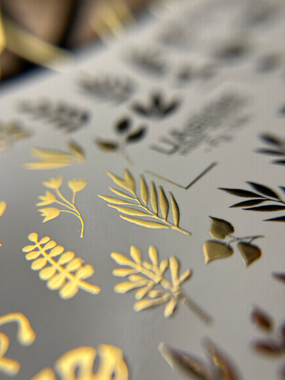 Nail Water Decal Fg-158 | Gold Foil Water Slide Nail Decals | Botanical & Leafy Designs
