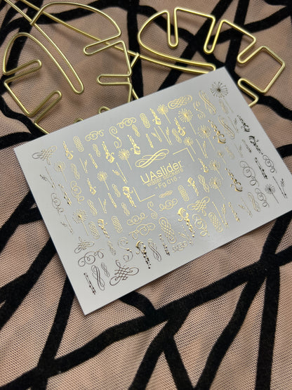 Adesivi per unghie ad acqua Fg-157 | Adesivi per unghie a trasferimento ad acqua con foglia d'oro | Farfalle e accenti floreali