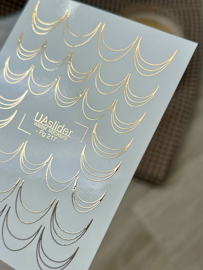 Adesivo per Unghie Fg-217 | Adesivi per Unghie a Scivolamento d'Acqua | Accenti a Linea Francese in Foglia d'Oro