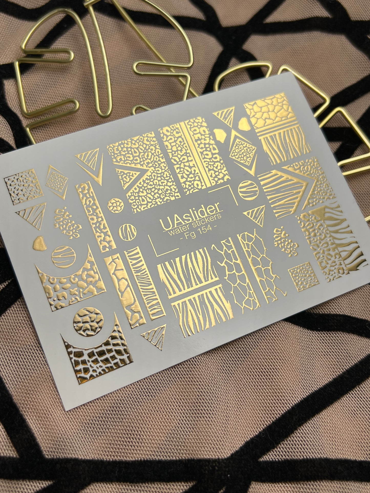 Naklejki na paznokcie wodne Fg-154 | Złote folie do naklejek wodnych na paznokcie | Wzory zwierzęce i geometryczne
