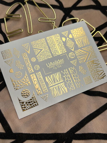 Naklejki na paznokcie wodne Fg-154 | Złote folie do naklejek wodnych na paznokcie | Wzory zwierzęce i geometryczne