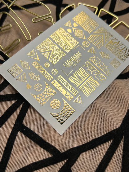 Naklejki na paznokcie wodne Fg-154 | Złote folie do naklejek wodnych na paznokcie | Wzory zwierzęce i geometryczne