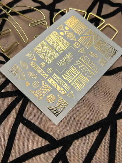 Naklejki na paznokcie wodne Fg-154 | Złote folie do naklejek wodnych na paznokcie | Wzory zwierzęce i geometryczne