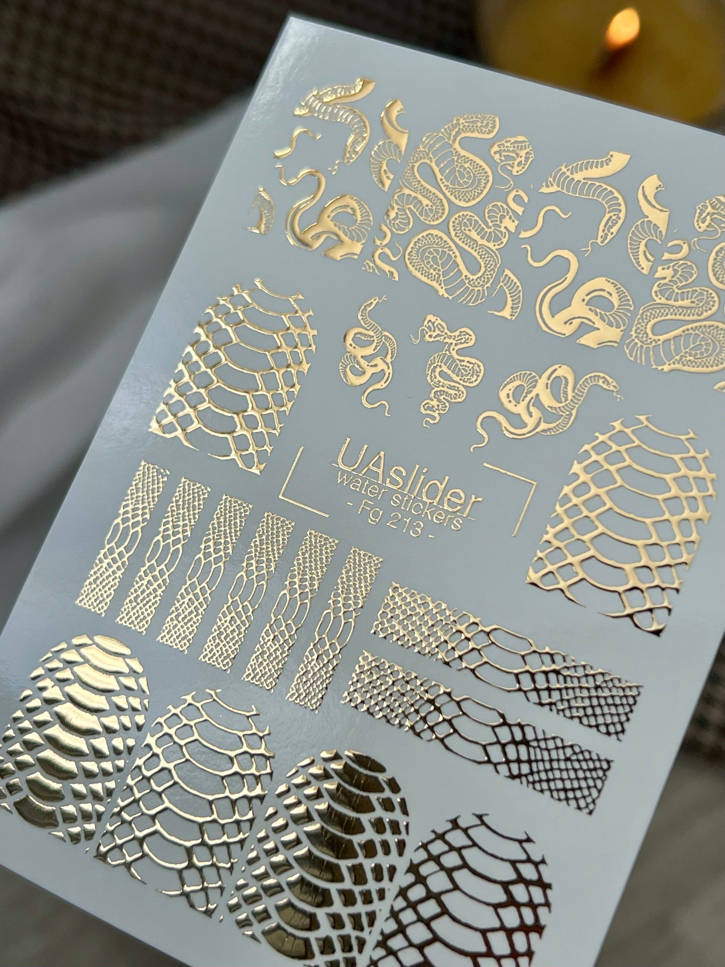 Nail Water Decal Fg-213 | Water Slide Nail Decals | Gold Foil Snakes & Reptile Textures