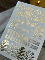 Nail Water Decal Fg-213 | Water Slide Nail Decals | Gold Foil Snakes & Reptile Textures - UASLIDER
