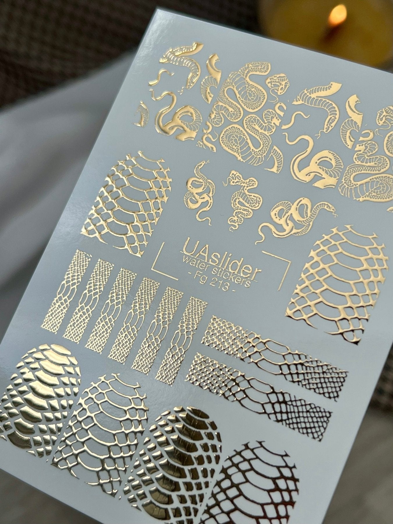 Nail Water Decal Fg-213 | Water Slide Nail Decals | Gold Foil Snakes & Reptile Textures - UASLIDER