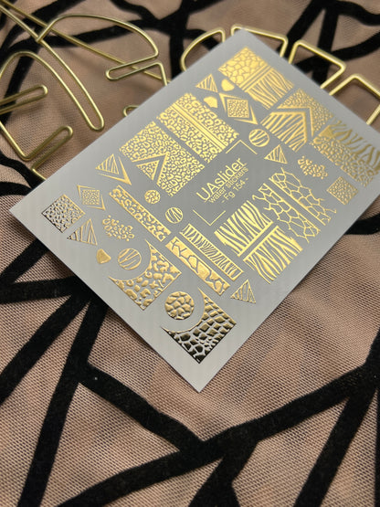 Naklejki na paznokcie wodne Fg-154 | Złote folie do naklejek wodnych na paznokcie | Wzory zwierzęce i geometryczne