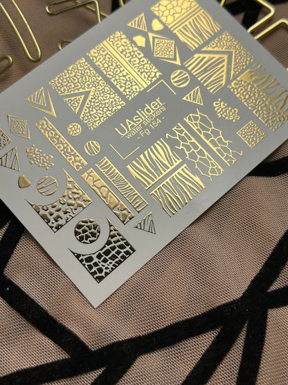 Naklejki na paznokcie wodne Fg-154 | Złote folie do naklejek wodnych na paznokcie | Wzory zwierzęce i geometryczne