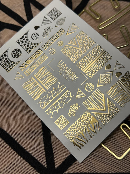 Naklejki na paznokcie wodne Fg-154 | Złote folie do naklejek wodnych na paznokcie | Wzory zwierzęce i geometryczne