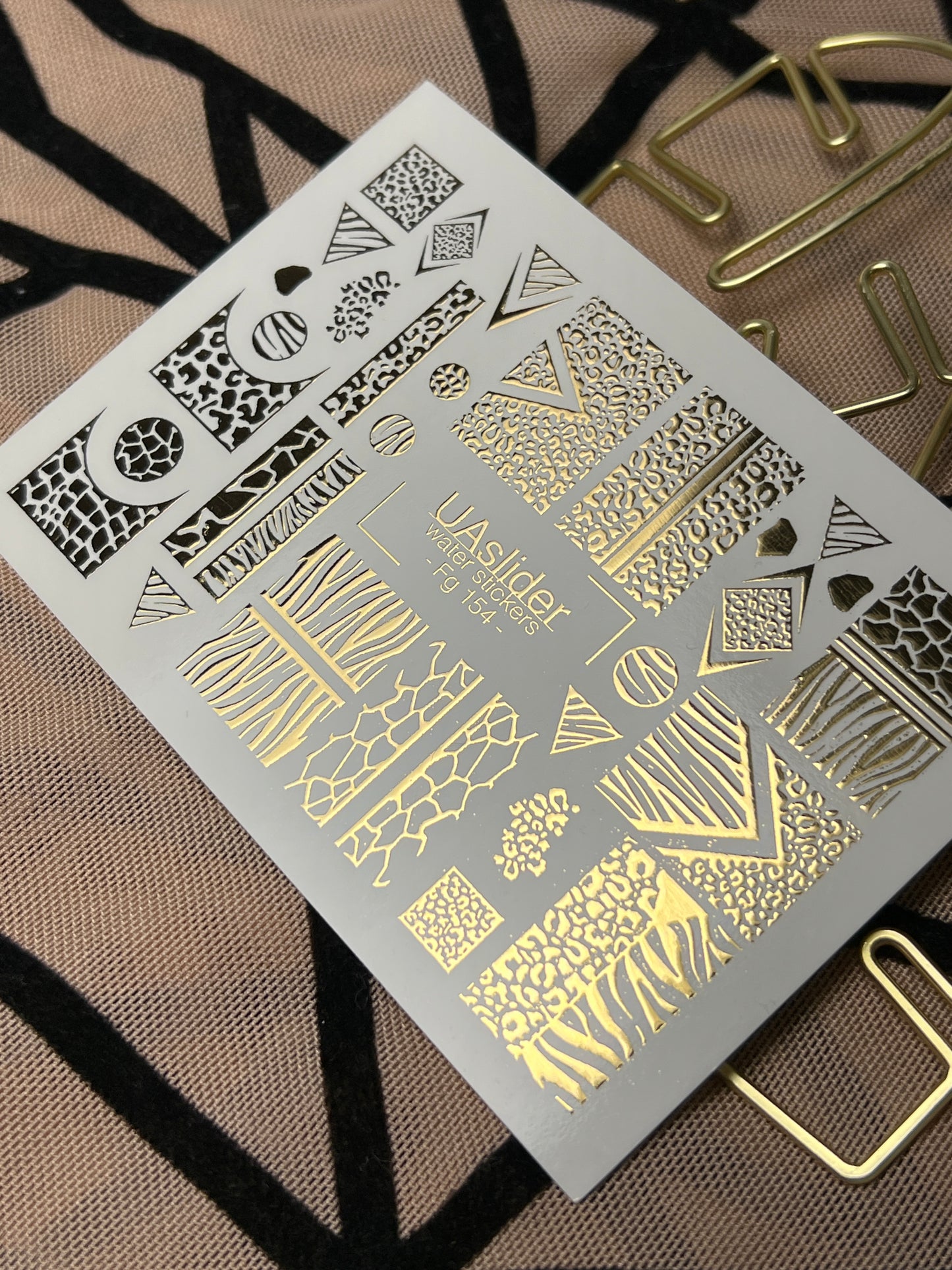 Naklejki na paznokcie wodne Fg-154 | Złote folie do naklejek wodnych na paznokcie | Wzory zwierzęce i geometryczne