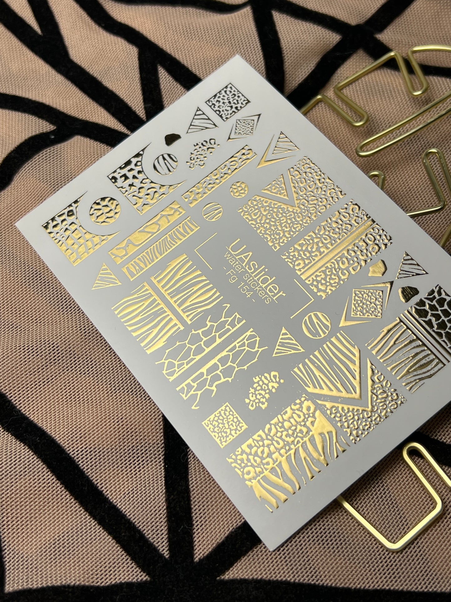 Naklejki na paznokcie wodne Fg-154 | Złote folie do naklejek wodnych na paznokcie | Wzory zwierzęce i geometryczne