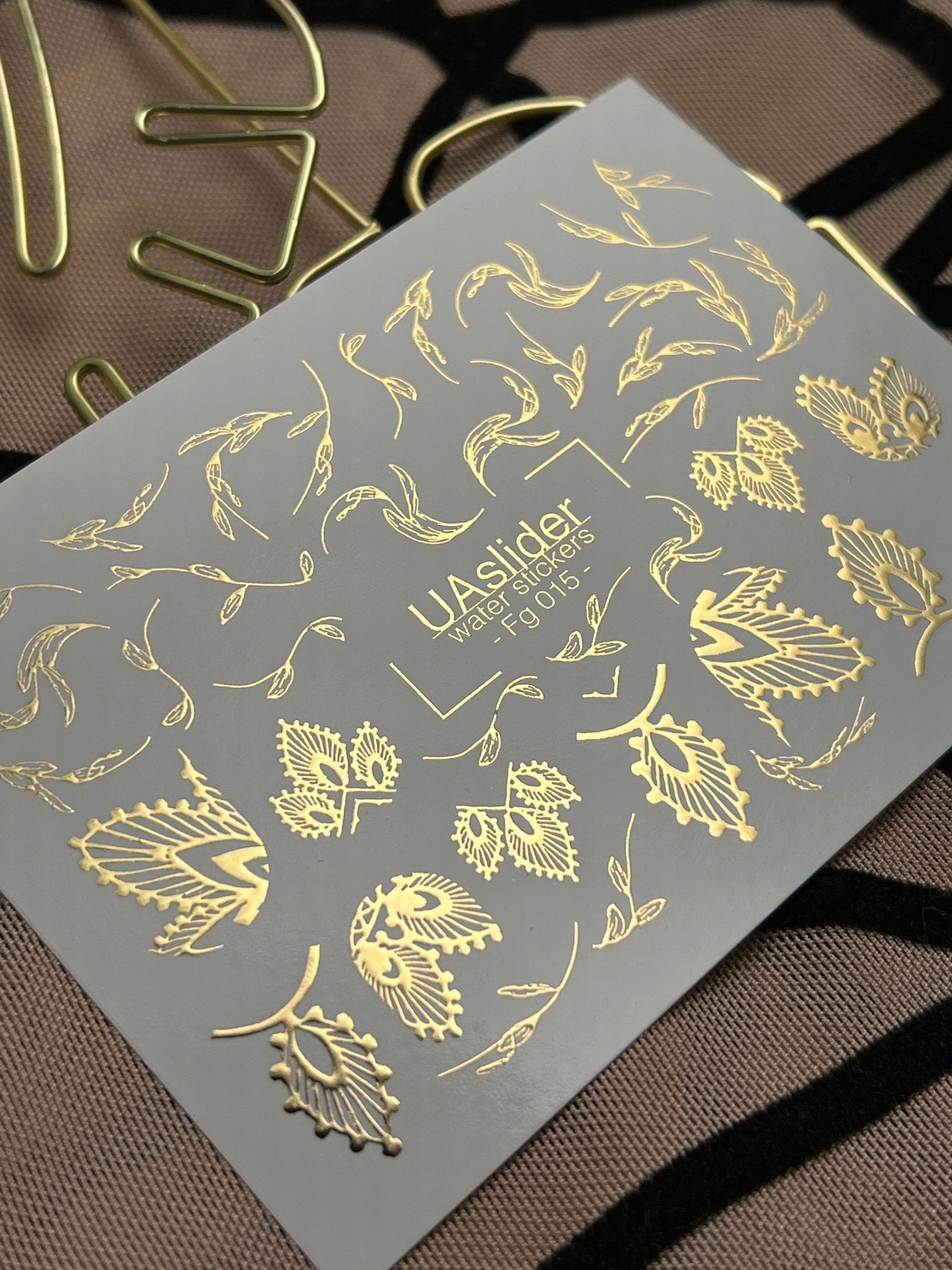 Nail Water Decal Fg-015 | Botanical Water Slide Nail Decals with Gold Foil | Elegant Leaf Designs - UASLIDER