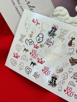 Nail Water Decal CF-086 | Romantic Cats & Love Symbols Water Slide Nail Decals | Hearts, Locks & Quotes - UASLIDER