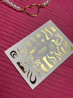 Nail Water Decal Fg-140 | Water Slide Nail Decals with Gold Waves and Flowers | Elegant Nail Tattoos - UASLIDER