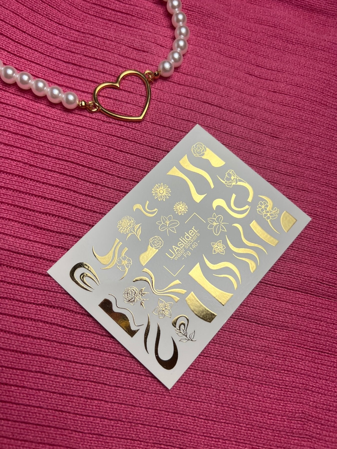 Nail Water Decal Fg-140 | Water Slide Nail Decals with Gold Waves and Flowers | Elegant Nail Tattoos - UASLIDER
