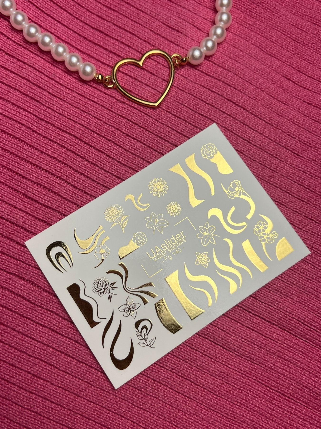 Nail Water Decal Fg-140 | Water Slide Nail Decals with Gold Waves and Flowers | Elegant Nail Tattoos - UASLIDER