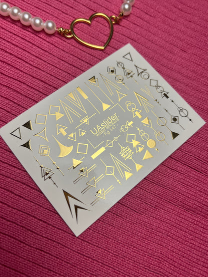 Nail Water Decal Fg-147 | Water Slide Nail Decals with Gold Geometric Shapes | Minimalist Abstract Nail Art