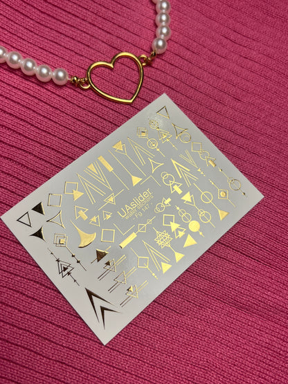 Nail Water Decal Fg-147 | Water Slide Nail Decals with Gold Geometric Shapes | Minimalist Abstract Nail Art