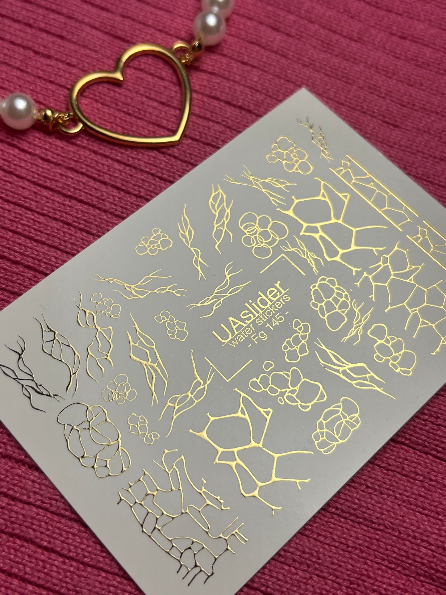 Nail Water Decal Fg-145 | Water Slide Nail Decals with Gold Cracked and Abstract Net Patterns | Modern Nail Art