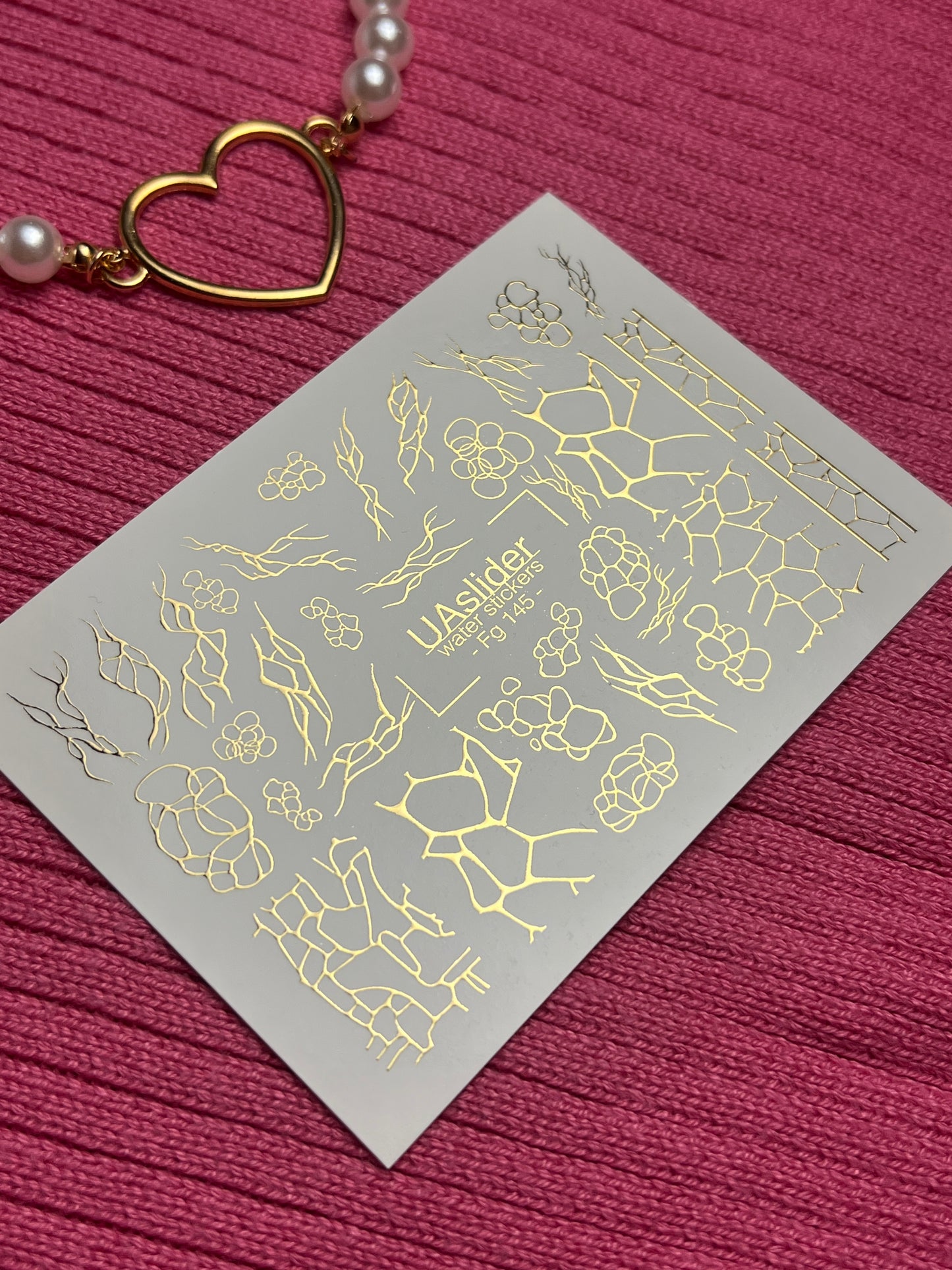 Nail Water Decal Fg-145 | Water Slide Nail Decals with Gold Cracked and Abstract Net Patterns | Modern Nail Art