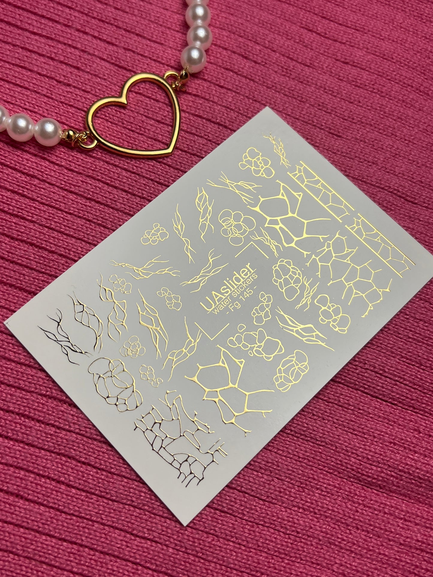 Nail Water Decal Fg-145 | Water Slide Nail Decals with Gold Cracked and Abstract Net Patterns | Modern Nail Art