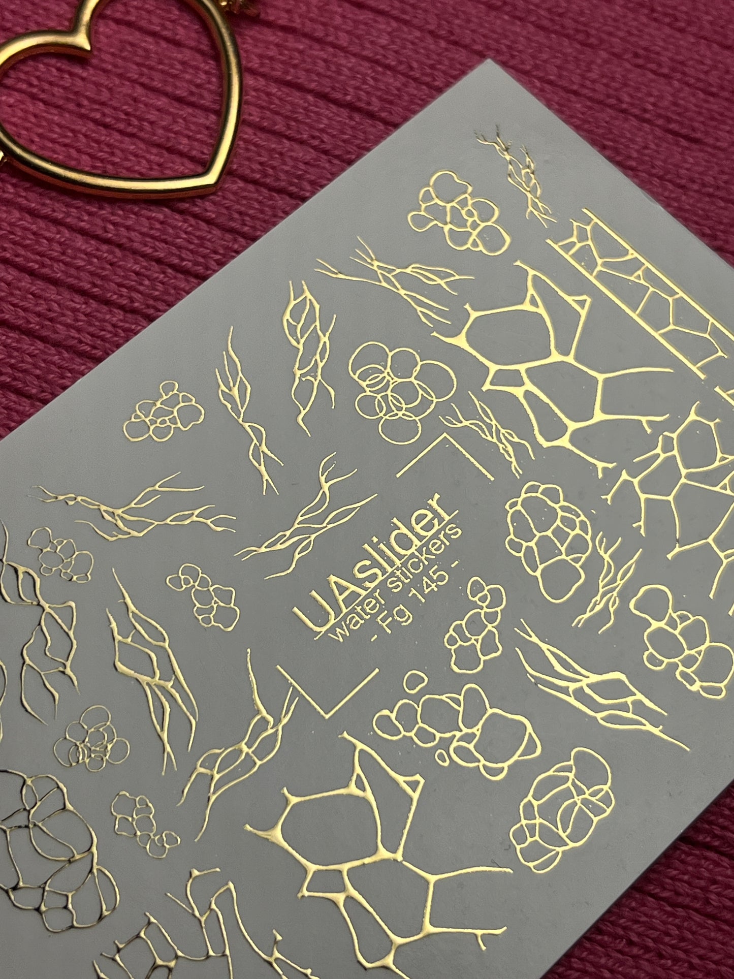 Nail Water Decal Fg-145 | Water Slide Nail Decals with Gold Cracked and Abstract Net Patterns | Modern Nail Art