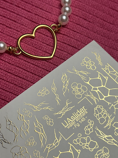 Nail Water Decal Fg-145 | Water Slide Nail Decals with Gold Cracked and Abstract Net Patterns | Modern Nail Art