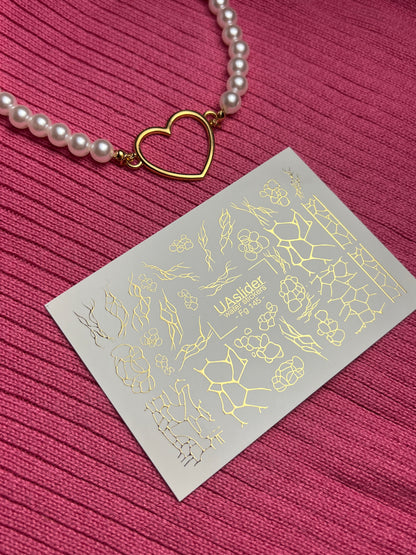 Nail Water Decal Fg-145 | Water Slide Nail Decals with Gold Cracked and Abstract Net Patterns | Modern Nail Art