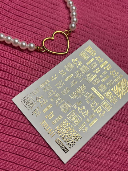 Nail Water Decal Fg-075 | Gold Foil Water Slide Nail Decals | Fashion Words & Leopard Print