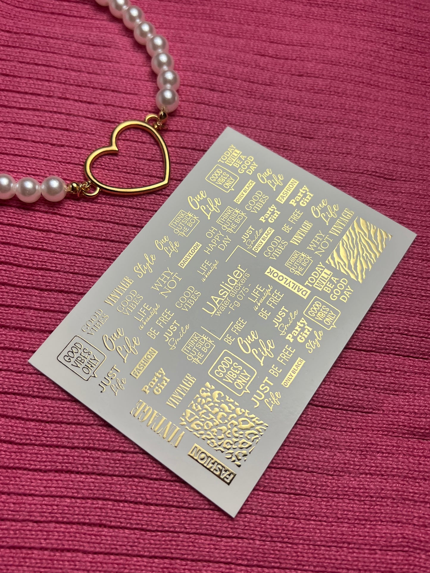 Nail Water Decal Fg-075 | Gold Foil Water Slide Nail Decals | Fashion Words & Leopard Print