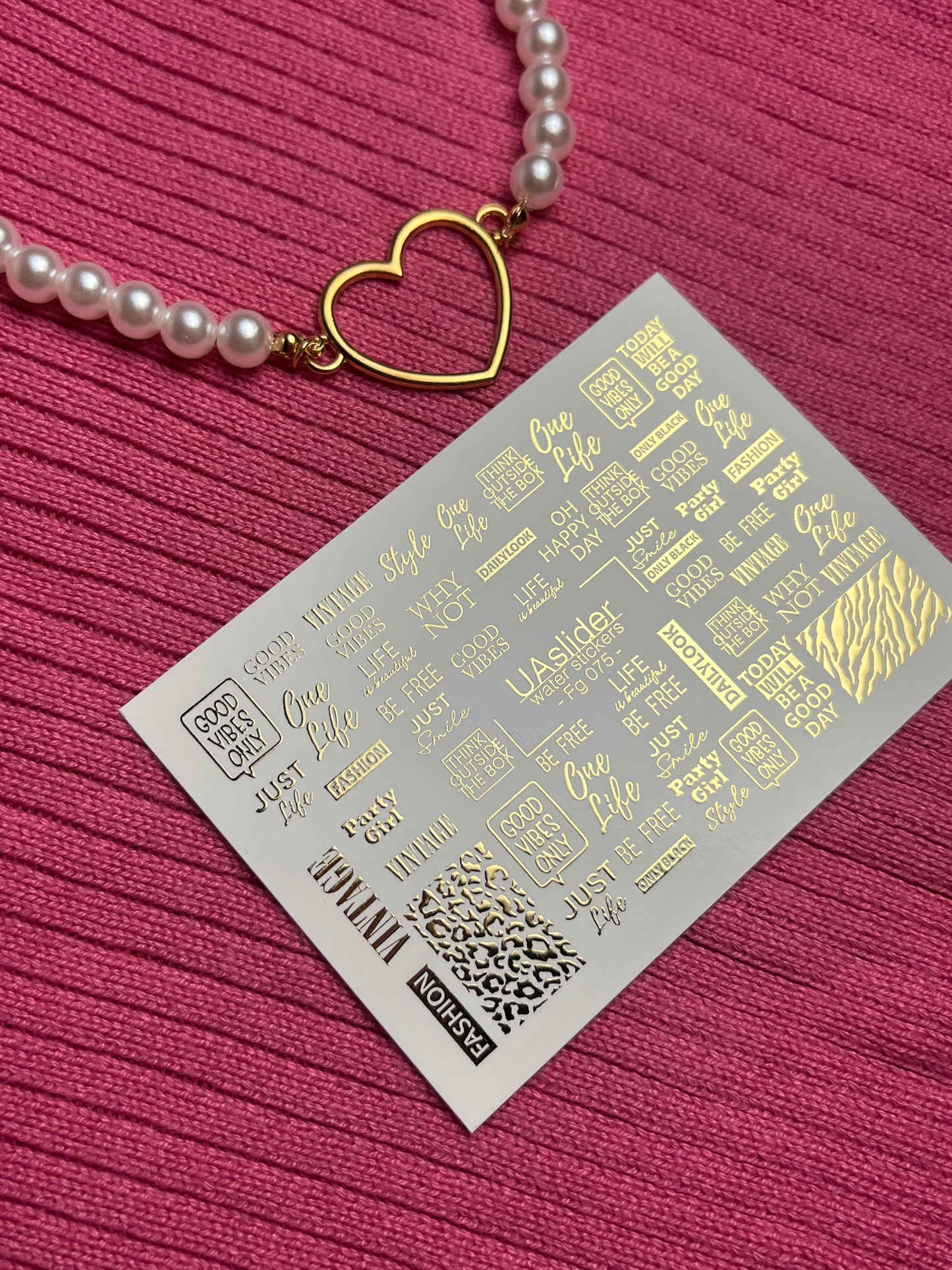 Nail Water Decal Fg-075 | Gold Foil Water Slide Nail Decals | Fashion Words & Leopard Print