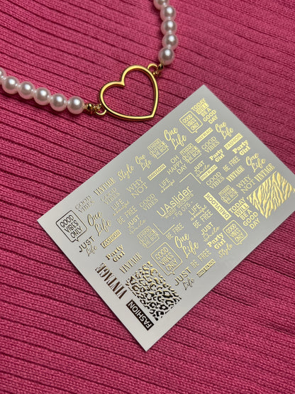 Nail Water Decal Fg-075 | Gold Foil Water Slide Nail Decals | Fashion Words & Leopard Print