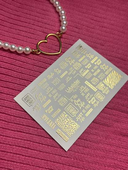 Nail Water Decal Fg-075 | Gold Foil Water Slide Nail Decals | Fashion Words & Leopard Print