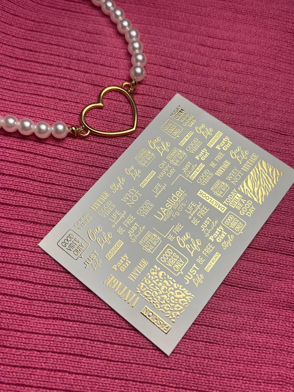 Nail Water Decal Fg-075 | Gold Foil Water Slide Nail Decals | Fashion Words & Leopard Print