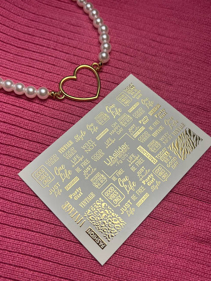 Nail Water Decal Fg-075 | Gold Foil Water Slide Nail Decals | Fashion Words & Leopard Print