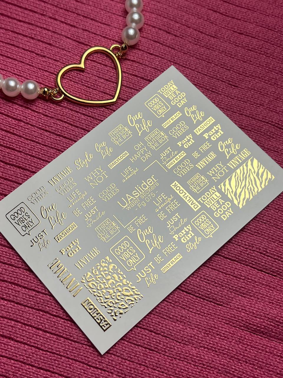 Nail Water Decal Fg-075 | Gold Foil Water Slide Nail Decals | Fashion Words & Leopard Print