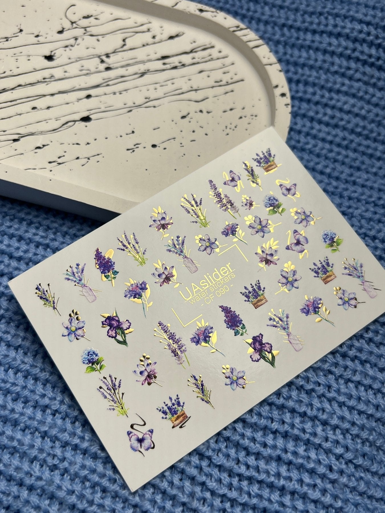 Nail Water Decal CF-090 | Lavender & Violet Floral Water Slide Nail Decals | Purple Flowers & Butterflies - UASLIDER